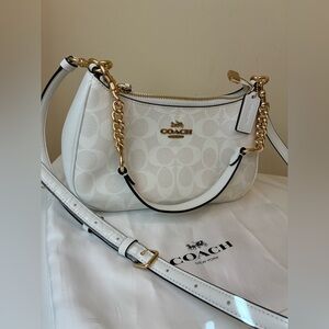 Coach White Teri Shoulder Bag in Signature Canvas
